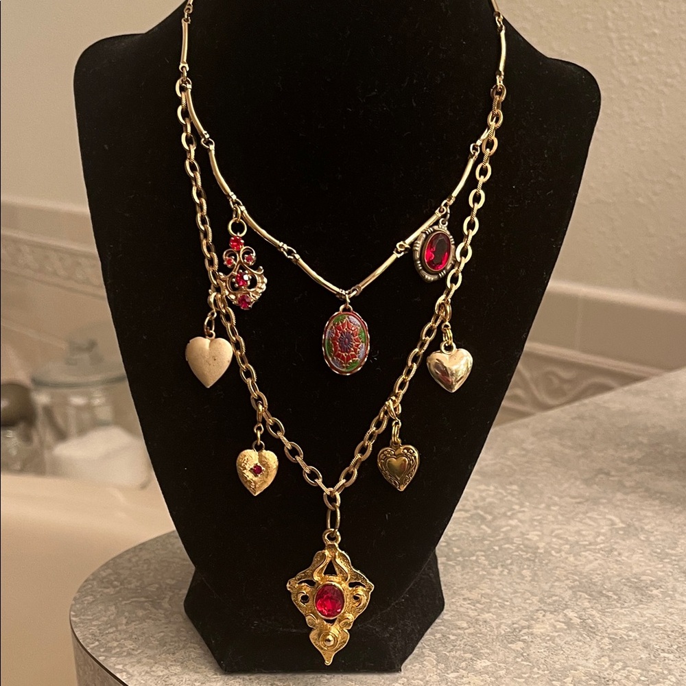 Sold-In show-Gold and Red Heart Pendant Necklace - Picture 4 of 10